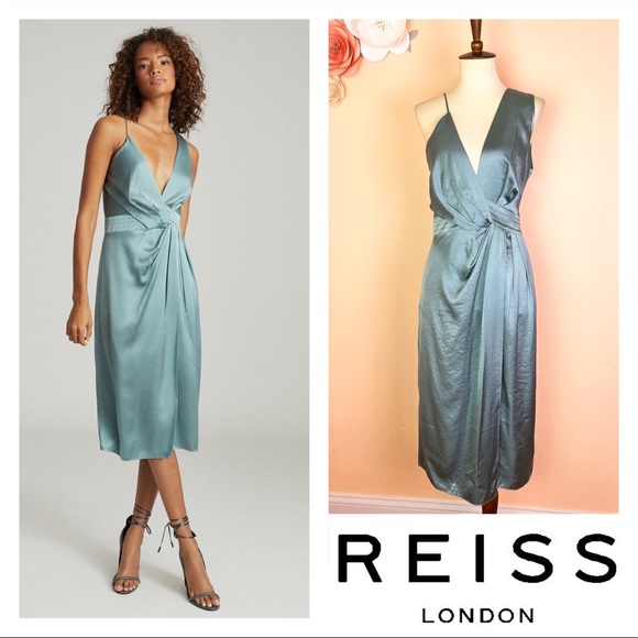 New! Rare REISS London Charlie Satin Midi Dress in Pale Blue - Picture 3 of 11